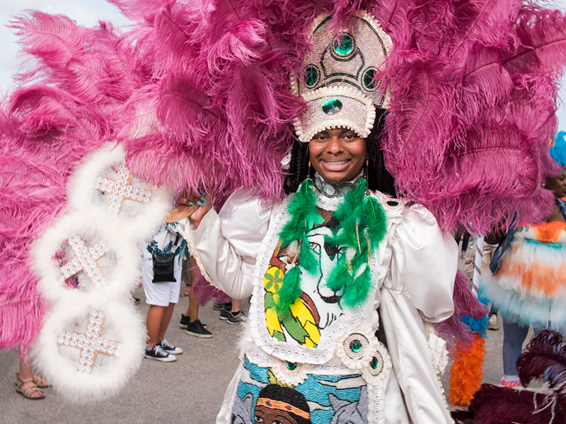 Brightly colored Mardi Gras Indian