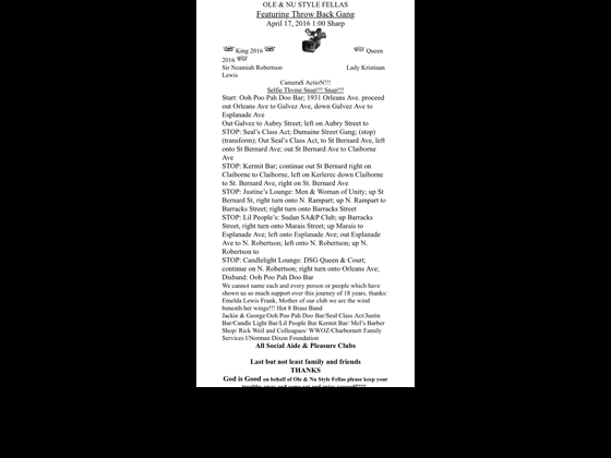 Ole & Nu Style Fellas Route Sheet