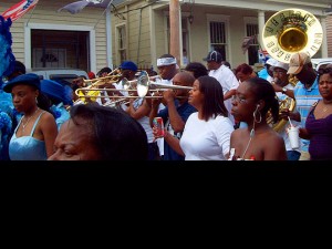 Philip Frazier leads the Rebirth Brass Band at the Original Lady Prince of Wales second line in October, 2008