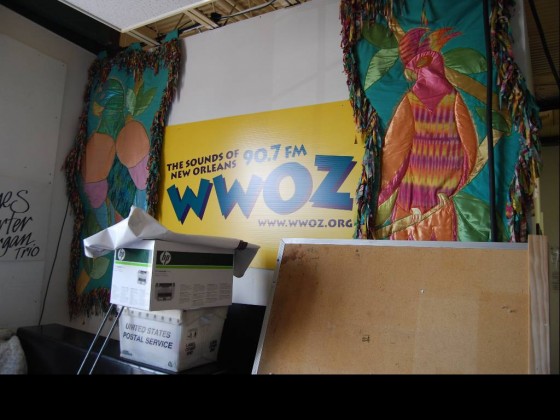 closeup photo of WWOZ banner 