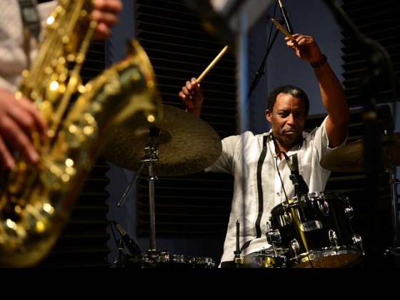 Herlin Riley at WWOZ earlier this month [Photo by Marc PoKempner]