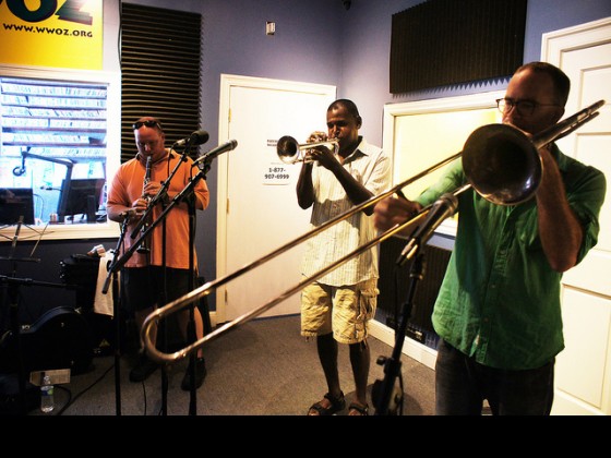 Charlie Halloran (right) performing with the Palmetto Bug Stompers at WWOZ