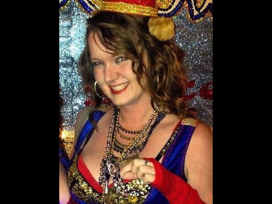 WWOZ volunteer Mary in her Organ Grinders costume