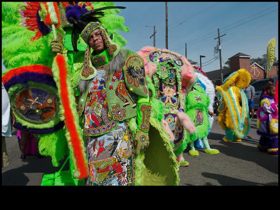 Mohawk Hunters Spy Boy Dow at Super Sunday 2015 [Photo by Ryan Hodgson-Rigsbee]