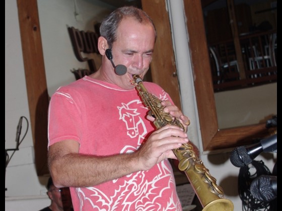 Carlos Malta rehearsing on the soprano sax at Snug Harbor