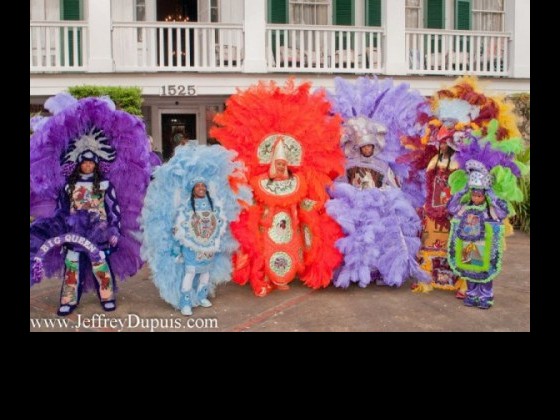 The Wild Magnolias outside NOMAF offices on St. Joseph's Night 2014 [Photo from NOMAF]