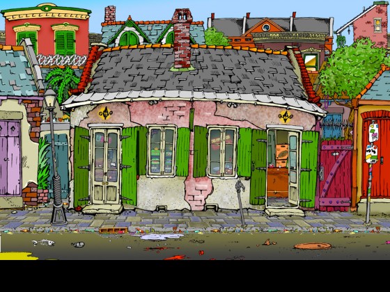 Cartoon drawing of Molly's building in the French Quarter