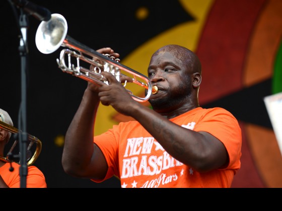 Tribute to the late Travis 'Trumpet Black' Hill f/Corey Henry's Treme Funktet: Red Beans & Ricely Stage 8/1 7:30p [Photo by Leon Morris]