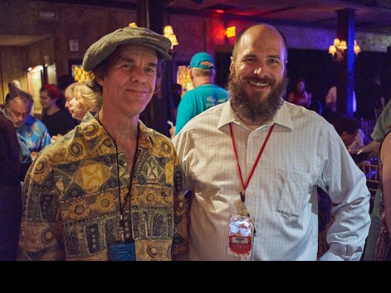 Performer Tom McDermott and WWOZ Director of Music Scott Borne. Photo by Eli Mergel.