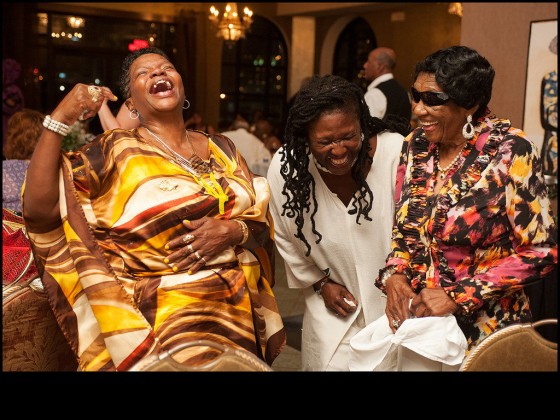 Queen Mary Kay (left) and Queen Mercy (right) at the Mardi Gras Indian Hall of Fame Crystal Feathers reception at Basin Street Station, August 8, 2015 [Photo by Ryan Hodgson-Rigsbee, rhrphoto.com]