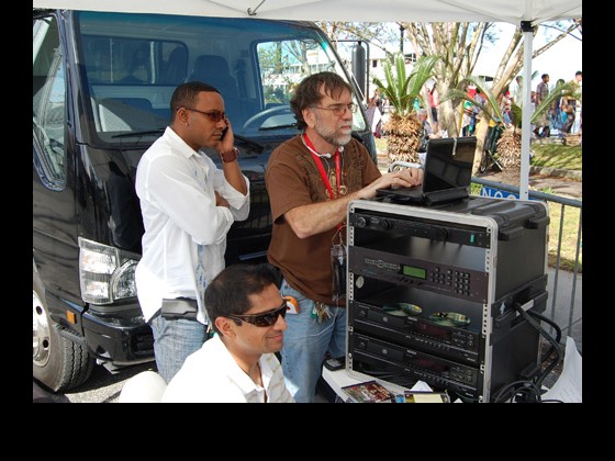 Engineers Damond Jacob and Tony Guillory, with host Vin Chary