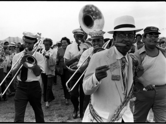 Danny Barker leading the Onward Brass Band at the New Orleans Jazz & Heritage Festival 1974 [Photo by Michael P. Smith, courtesy The Historic New Orleans Collection]