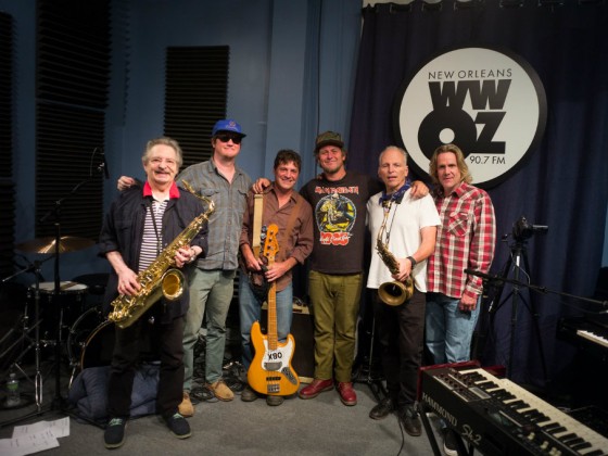 Jerry Jumonville with Eric Lindell's band at WWOZ in 2016 [Photo by Ken Maldonado]