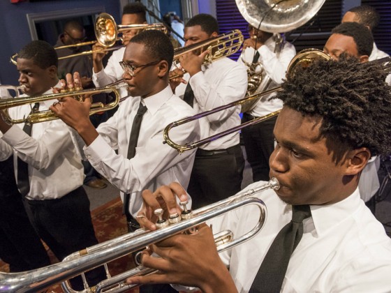 The Chosen Ones Brass Band from Landry-Walker at WWOZ in 2017 [Photo by Ryan Hodgson-Rigsbee]