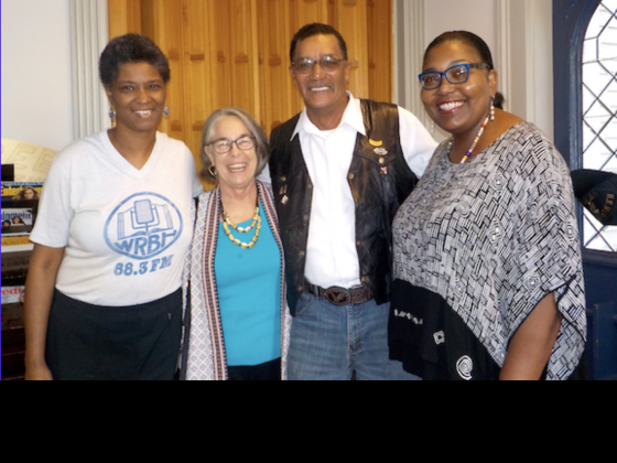 Dianne Green-Rainey (Tim's sister), Phyllis Jordan, Mark Green (Tim's brother), and WWOZ's Maryse Dejean at WRBH [Photo courtesy Don Paul]