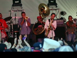 Rebirth Brass Band performing at Voodoo. Photo by Mike Kobrin