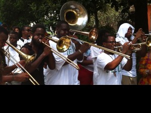 TBC brass band plays en route to Satchmo Fest 2012. Photo by Melanie Merz.