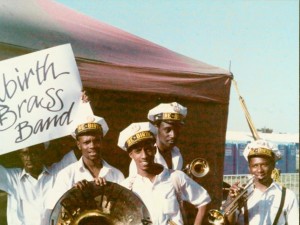 Rebirth Brass Band at Jazz Fest in the 1980s [Photo courtesy Jazz & Heritage Fou