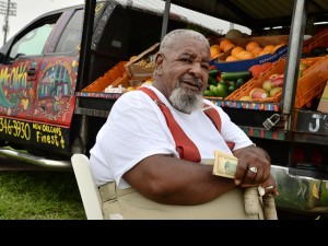 Mr Okra at Jazz Fest 2015. Photo by Marc PoKempner.