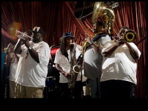 Bennie Pete (second from right) with the Hot 8 Brass Band [Photo by Ryan Hodgson