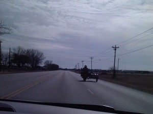 Highway with motorcycle and side car