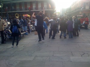 Brass band and dancers in Jackson Square