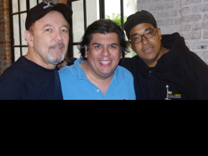 Ruben Blades, WWOZ Operations Manager Jorge Fuentes, and Danilo Perez