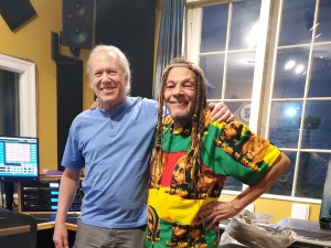 Breaux Bridges and Rootzmaster Koné at 6am in the WWOZ studio Wednesday morning [Photo by KaTrina Griffin]
