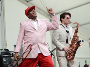 Glen David Andrews onstage at Jazz Fest in 2016 [Photo by Leon Morris]