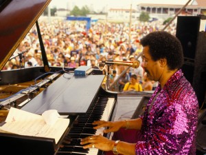 Allen Toussaint at Jazz Fest 1986 [Photo by Harold Baquet, courtesy of the New Orleans Jazz & Heritage Foundation Archive]