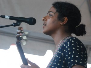 Leyla McCalla on the Lagniappe Stage at Jazz Fest 2012 [Photo by Hunter King]
