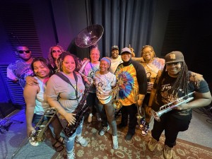 Original Pinettes Brass Band at WWOZ - June 2023 [Photo by Charlie Steiner]