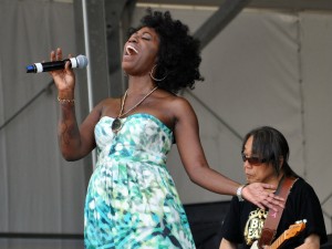 Erica Falls onstage with June Yamagishi at Jazz Fest 2017 [Photo by David Stafford]