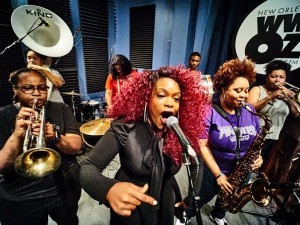 Pinettes Brass Band at WWOZ [Photo by Eli Mergel]