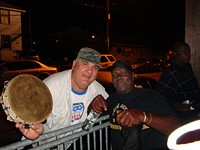 Boudin man and master drummer Larry Boudreaux outside Handa Wanda’s
