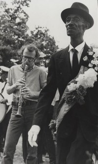 Woody Allen with Booker T. Glass at Jazz Fest [Photo: Jim Derbes, 1970; Courtesy of the Collections of the Louisiana State Museum]