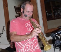 Carlos Malta rehearsing on the soprano sax at Snug Harbor