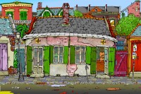 Cartoon drawing of Molly's building in the French Quarter